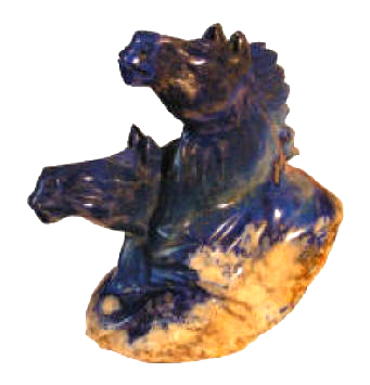 Carving of two Horses heads in Lapis Lazuli