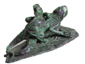 Carving of two Iguanas in Ruby in Zoisite.
