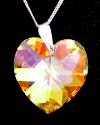 Aurora Borealis heart shaped pendant on sterling silver bail and chain.