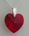 Siam heart shaped pendant on sterling silver bail and chain.