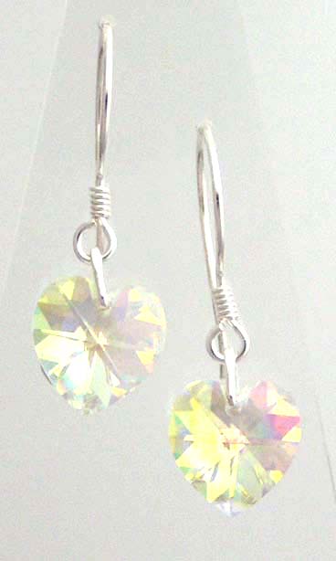 Heart shaped Swarovski crystal earrings on sterling silver earwires.
