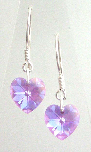 Heart shaped Swarovski crystal earrings on sterling silver earwires.