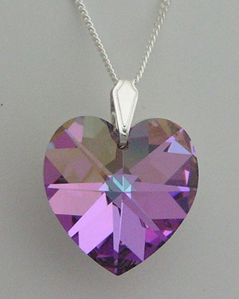 Heart shaped Swarovski Crystal Pendant on sterling silver bail and chain.